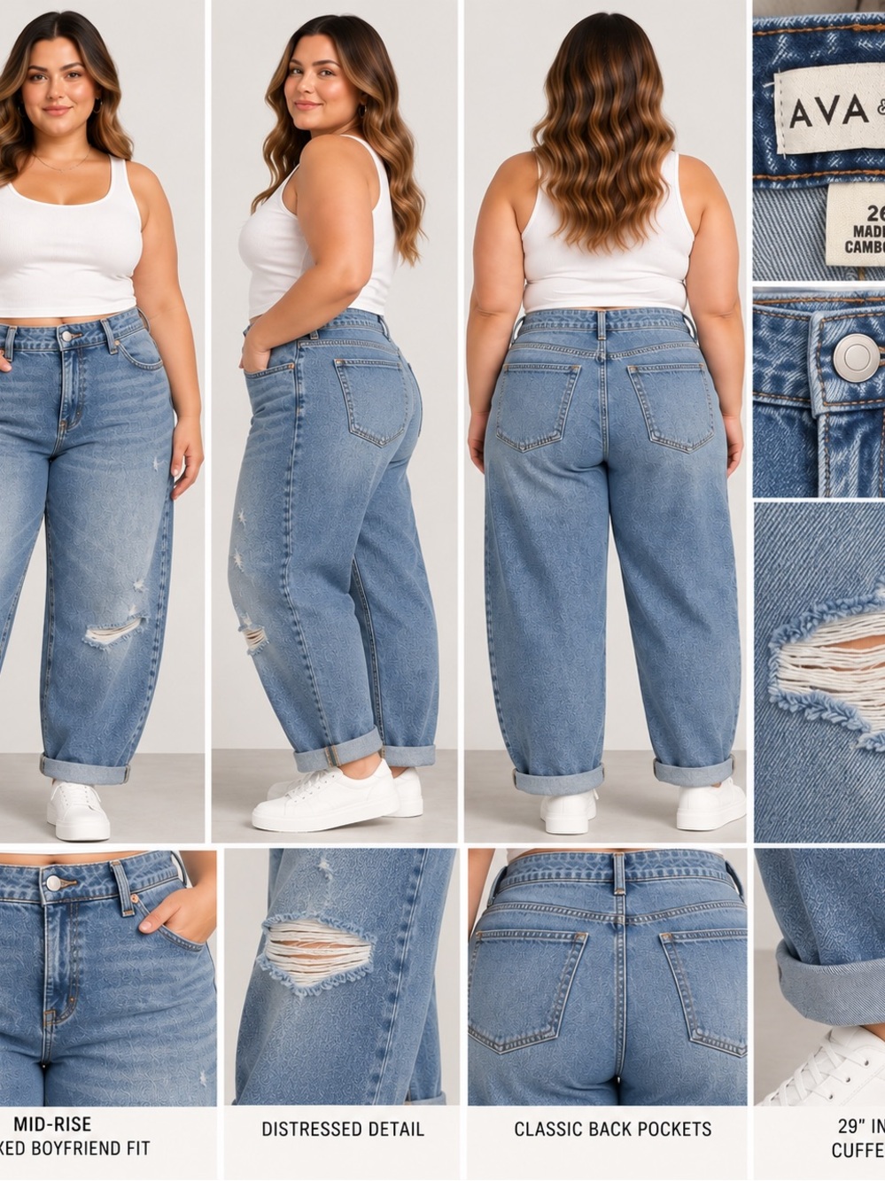 Ava & Viv Plus Size Boyfriend Jeans Size 26 Distressed Relaxed Fit